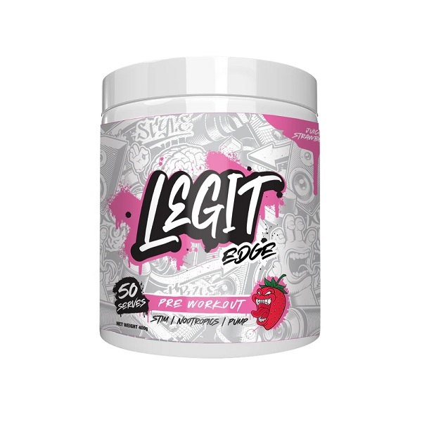 Legit Supps-Legit Edge Pre Workout Juicy Strawberry 50 Serves